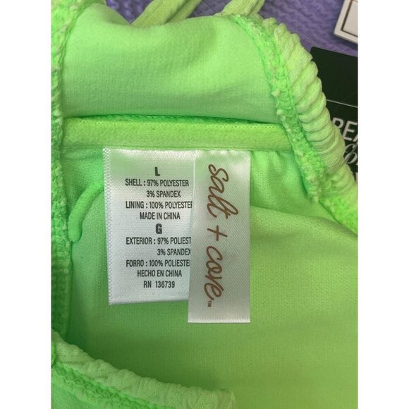 🆕 Salt + Cove Green & Purple Ribbed Cutout One-Piece Swimsuit Size Large - NWT - Picture 8 of 10